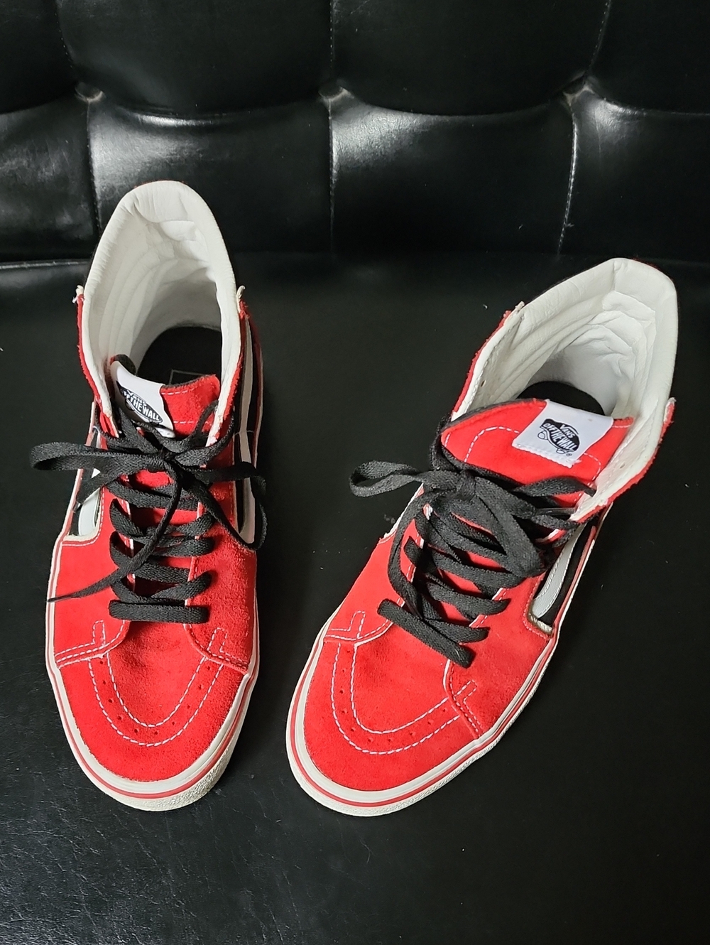 Vans Sk8-Hi Bolt Racing Red Black Lightning Bolt High Top Skate Sneakers 8.5 - Picture 8 of 12